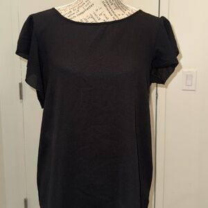 Black Chiffon Flutter Sleeve Bow-Tied Back Blouse | Woman's Medium | NWNT